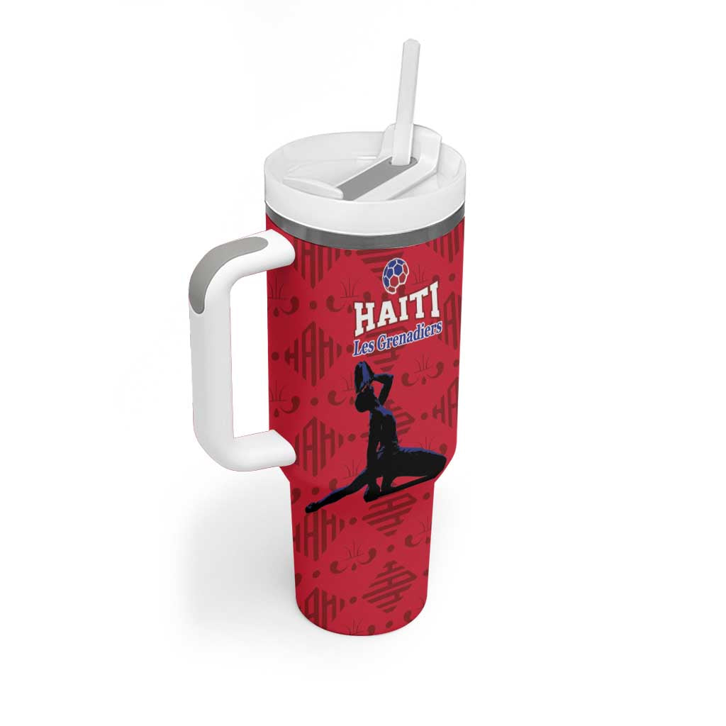 Custom Haiti Football Tumbler With Handle Come on Les Grenadiers Red Style