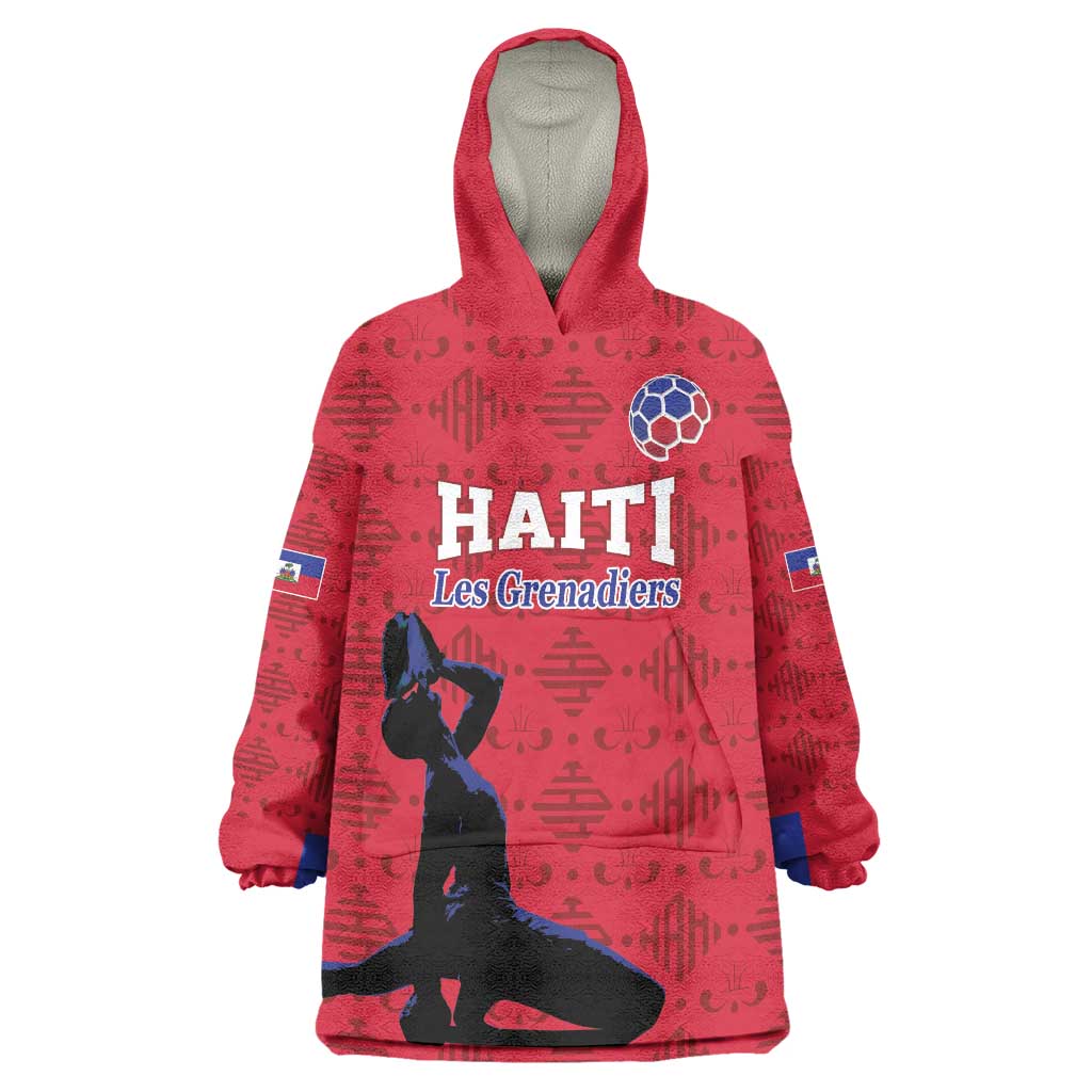Custom Haiti Football Wearable Blanket Hoodie Come on Les Grenadiers Red Style