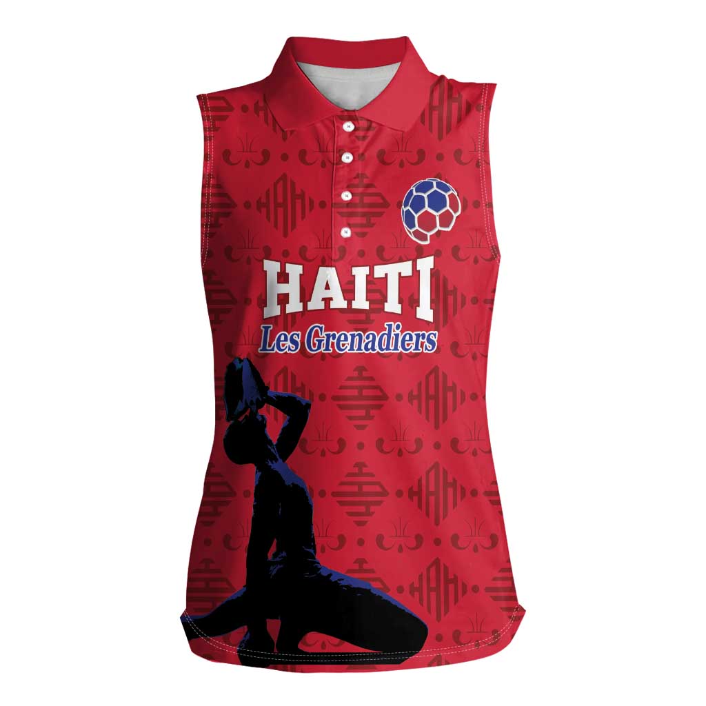 Custom Haiti Football Women Sleeveless Polo Shirt Come on Les Grenadiers Red Style