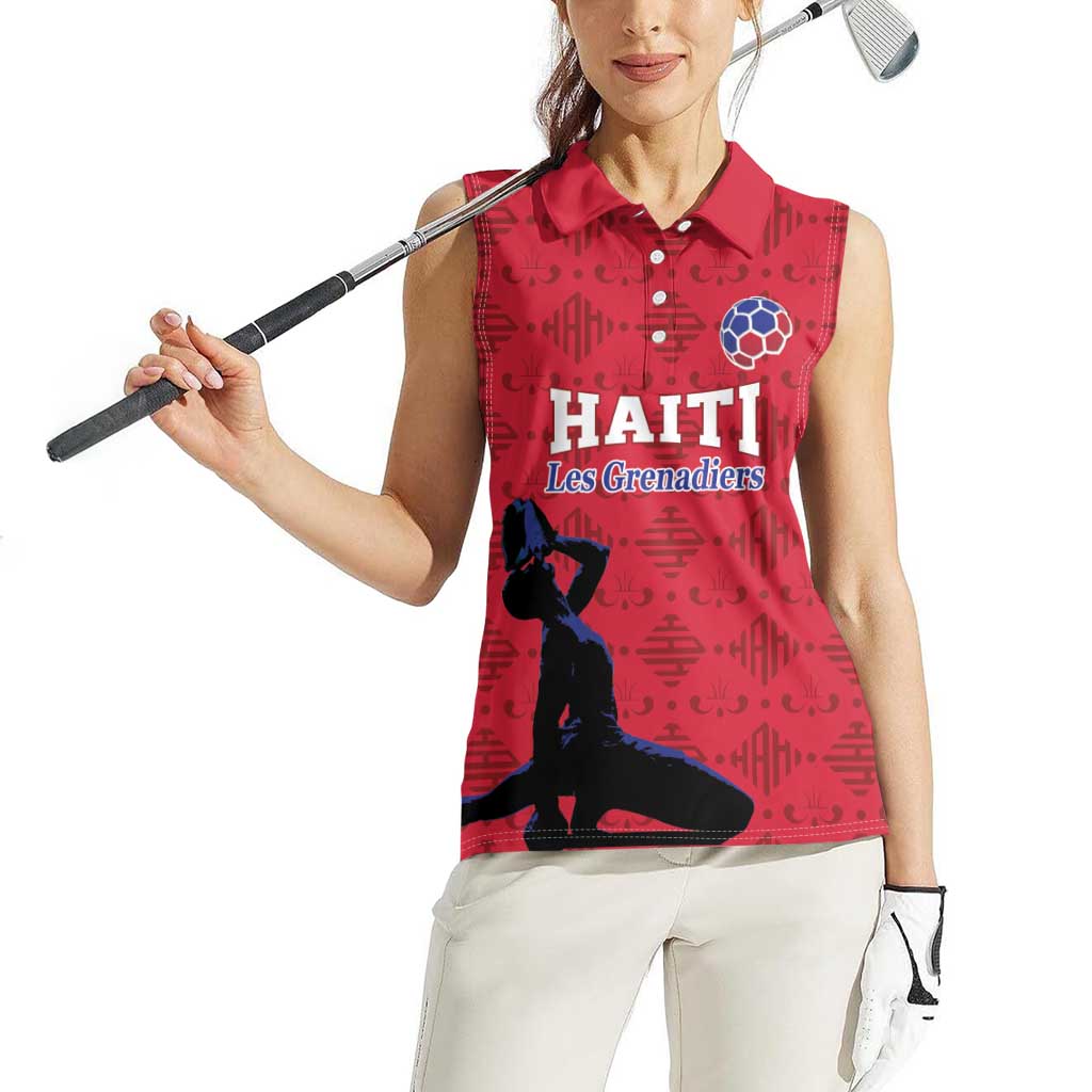 Custom Haiti Football Women Sleeveless Polo Shirt Come on Les Grenadiers Red Style