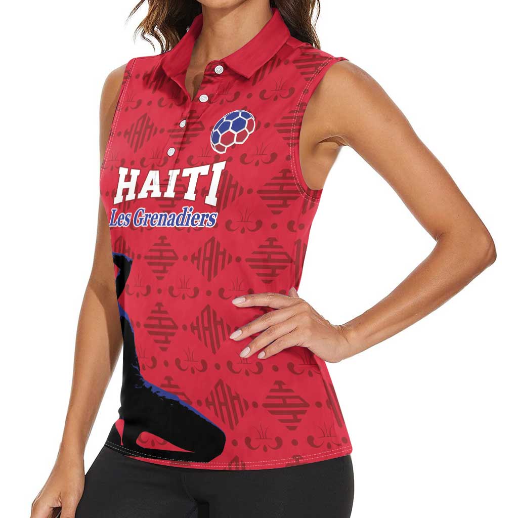 Custom Haiti Football Women Sleeveless Polo Shirt Come on Les Grenadiers Red Style