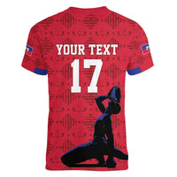 Custom Haiti Football Women V-Neck T-Shirt Come on Les Grenadiers Red Style