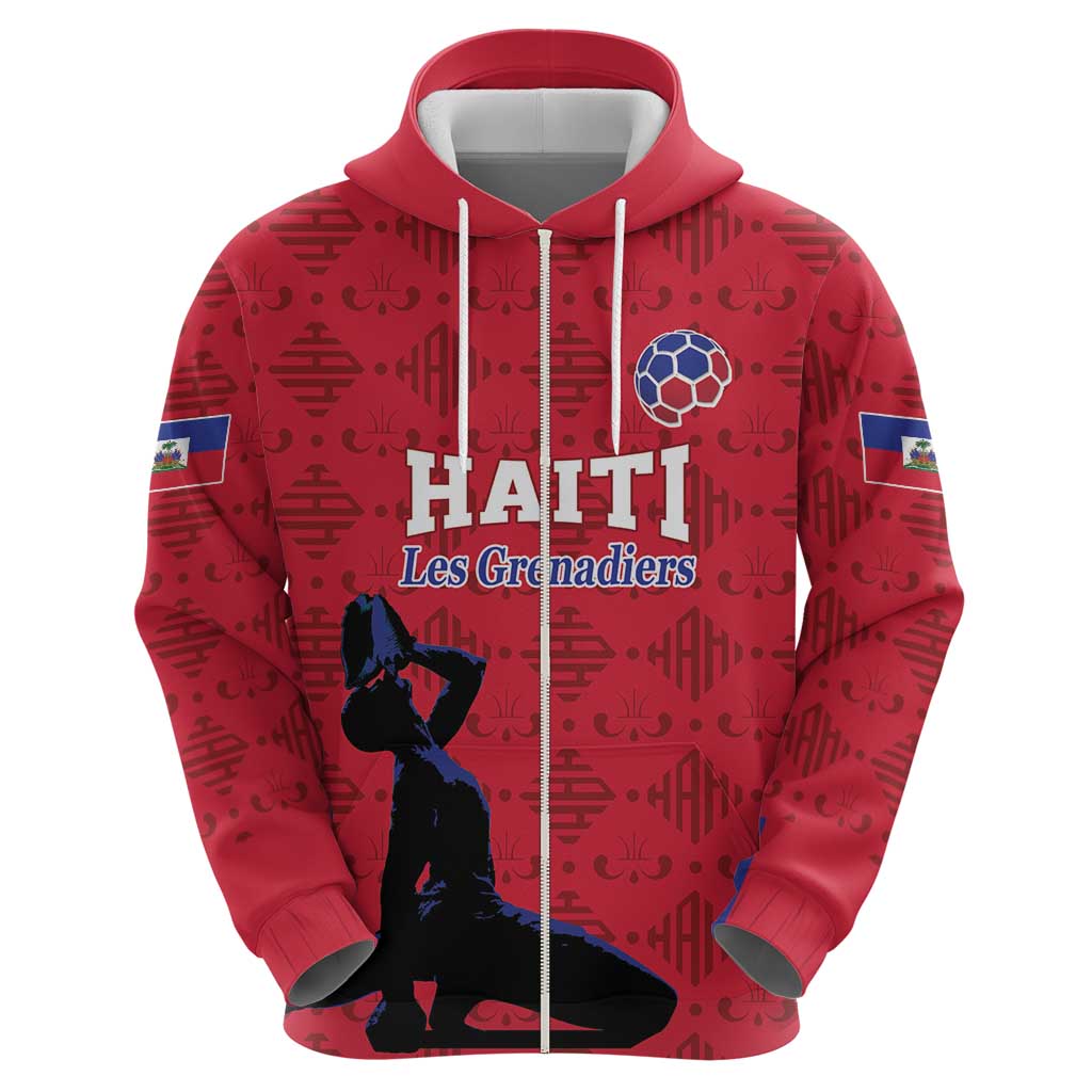 Custom Haiti Football Zip Hoodie Come on Les Grenadiers Red Style