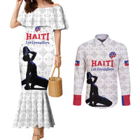 Custom Haiti Football Couples Matching Mermaid Dress and Long Sleeve Button Shirt Come on Les Grenadiers White Style