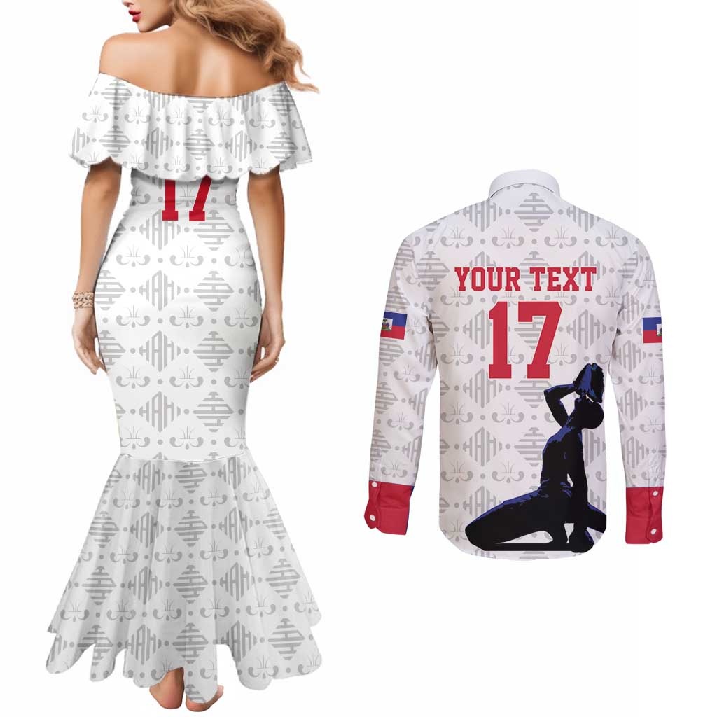 Custom Haiti Football Couples Matching Mermaid Dress and Long Sleeve Button Shirt Come on Les Grenadiers White Style
