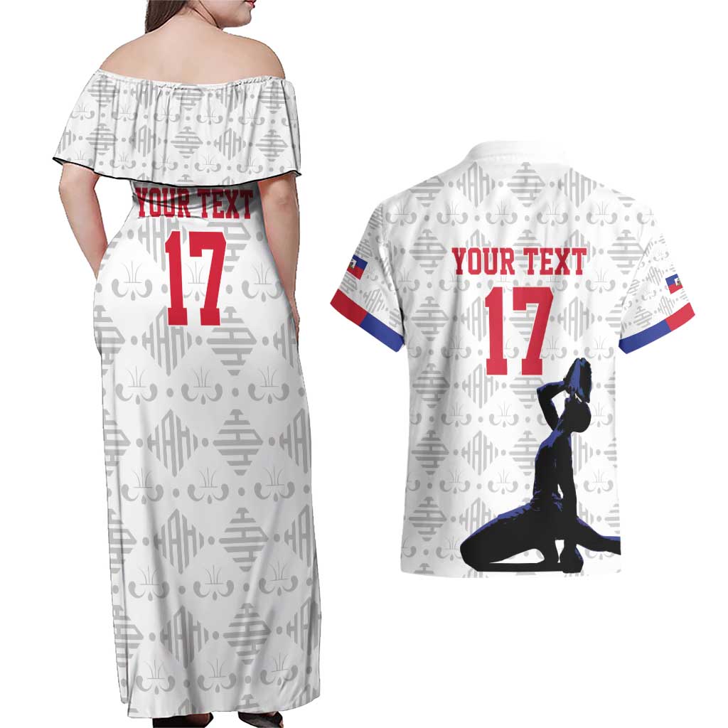 Custom Haiti Football Couples Matching Off Shoulder Maxi Dress and Hawaiian Shirt Come on Les Grenadiers White Style