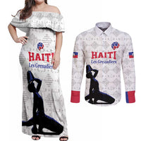 Custom Haiti Football Couples Matching Off Shoulder Maxi Dress and Long Sleeve Button Shirt Come on Les Grenadiers White Style