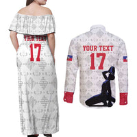 Custom Haiti Football Couples Matching Off Shoulder Maxi Dress and Long Sleeve Button Shirt Come on Les Grenadiers White Style