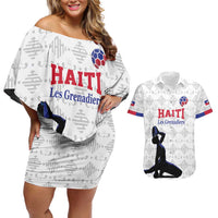 Custom Haiti Football Couples Matching Off Shoulder Short Dress and Hawaiian Shirt Come on Les Grenadiers White Style