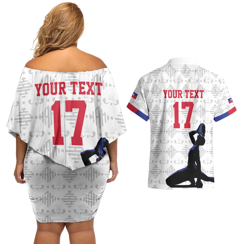 Custom Haiti Football Couples Matching Off Shoulder Short Dress and Hawaiian Shirt Come on Les Grenadiers White Style