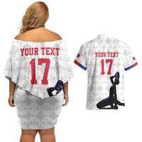 Custom Haiti Football Couples Matching Off Shoulder Short Dress and Hawaiian Shirt Come on Les Grenadiers White Style
