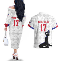 Custom Haiti Football Couples Matching Off The Shoulder Long Sleeve Dress and Hawaiian Shirt Come on Les Grenadiers White Style