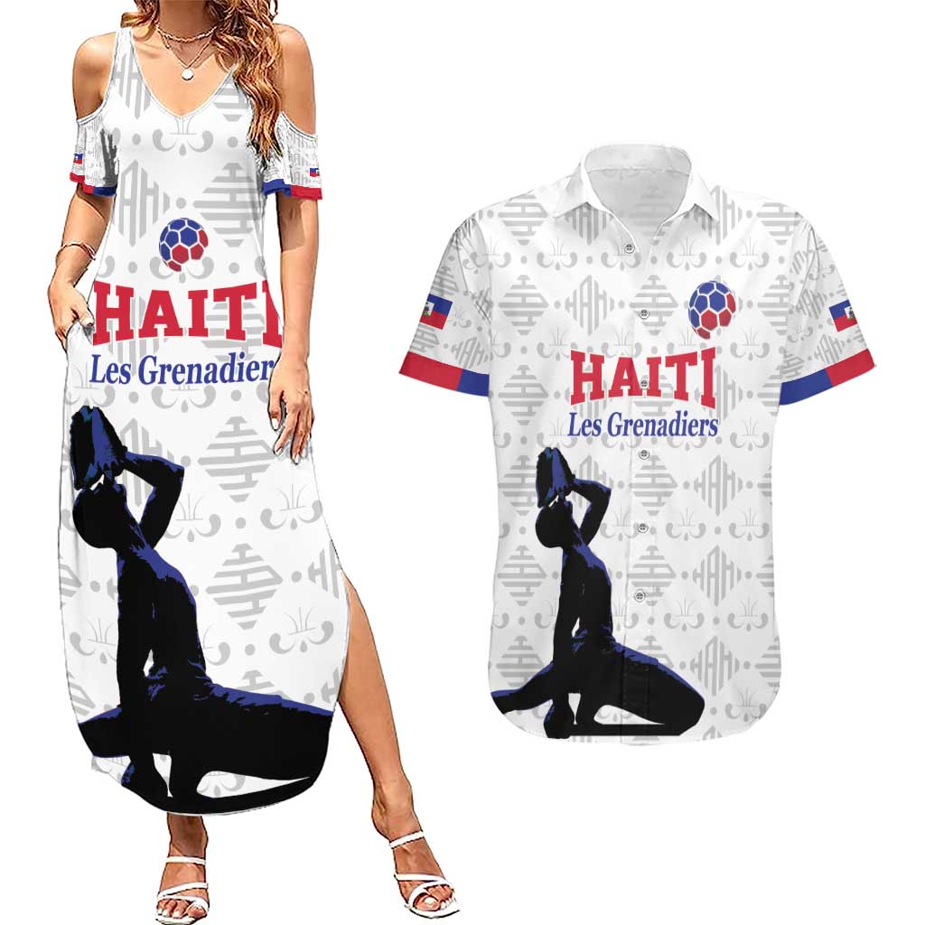 Custom Haiti Football Couples Matching Summer Maxi Dress and Hawaiian Shirt Come on Les Grenadiers White Style