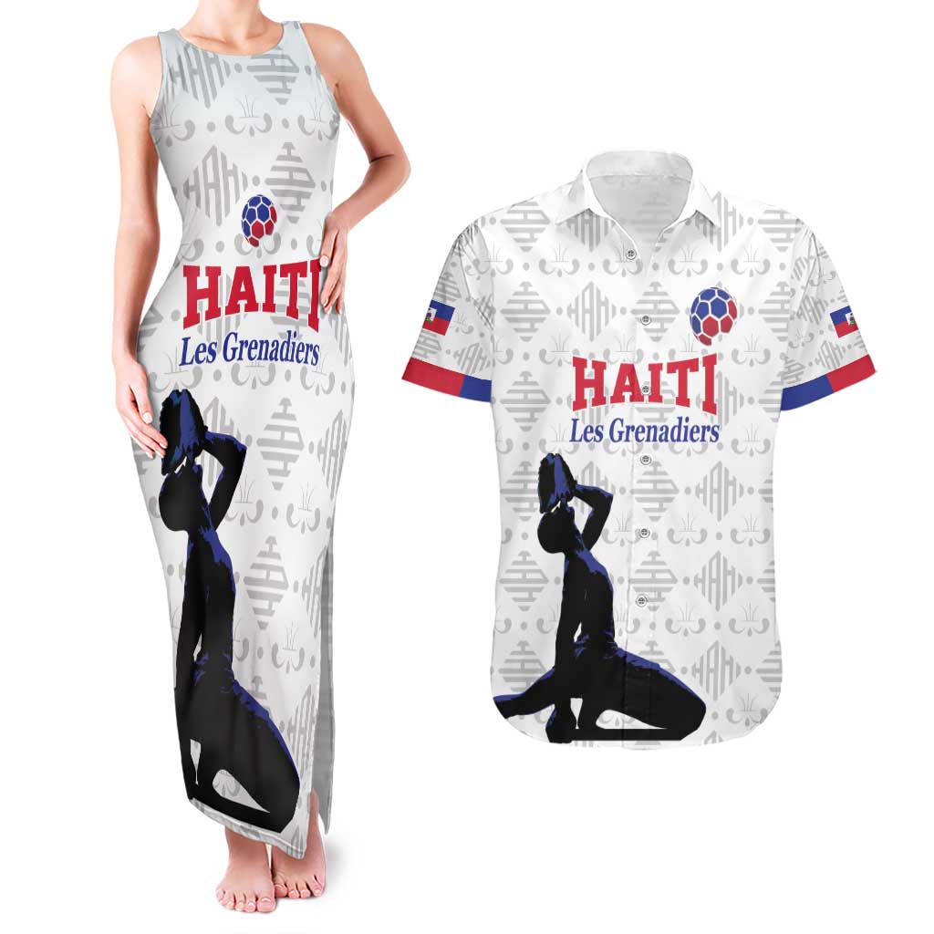 Custom Haiti Football Couples Matching Tank Maxi Dress and Hawaiian Shirt Come on Les Grenadiers White Style