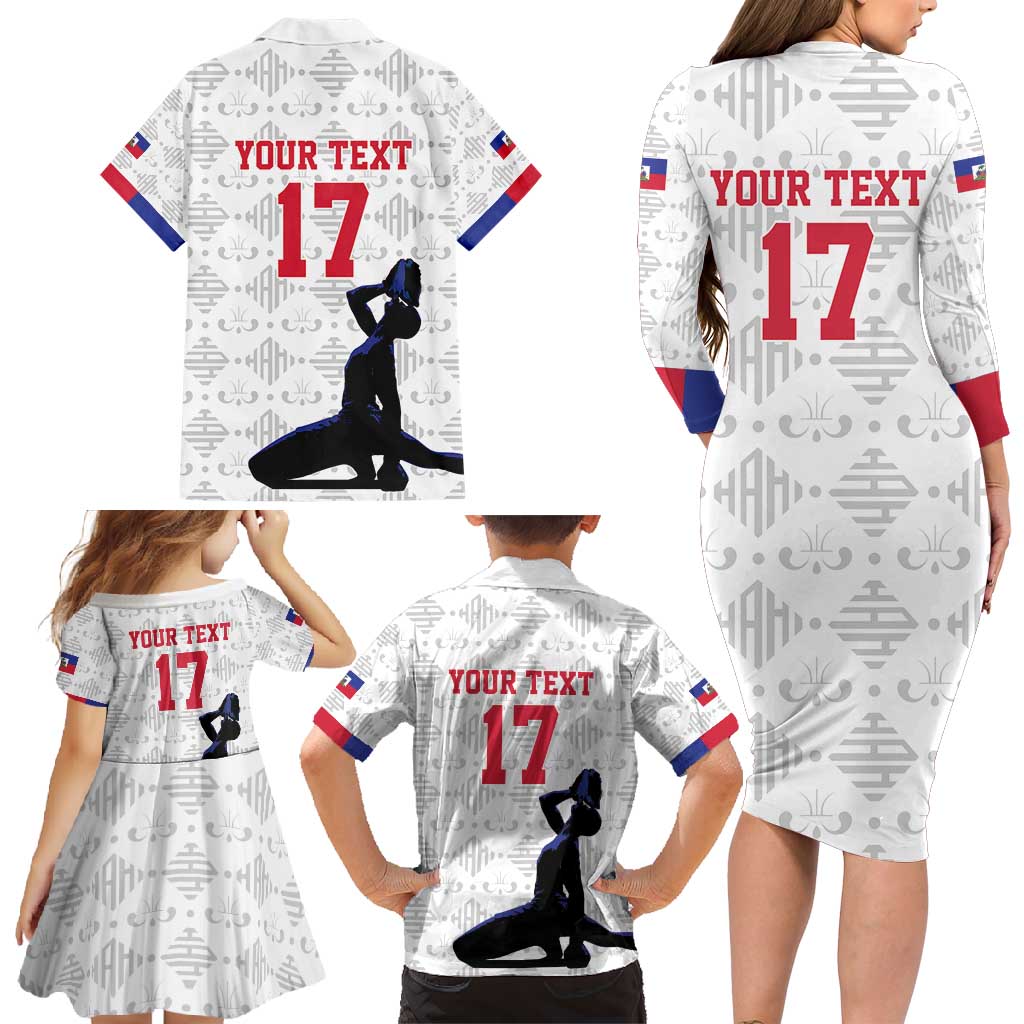 Custom Haiti Football Family Matching Long Sleeve Bodycon Dress and Hawaiian Shirt Come on Les Grenadiers White Style