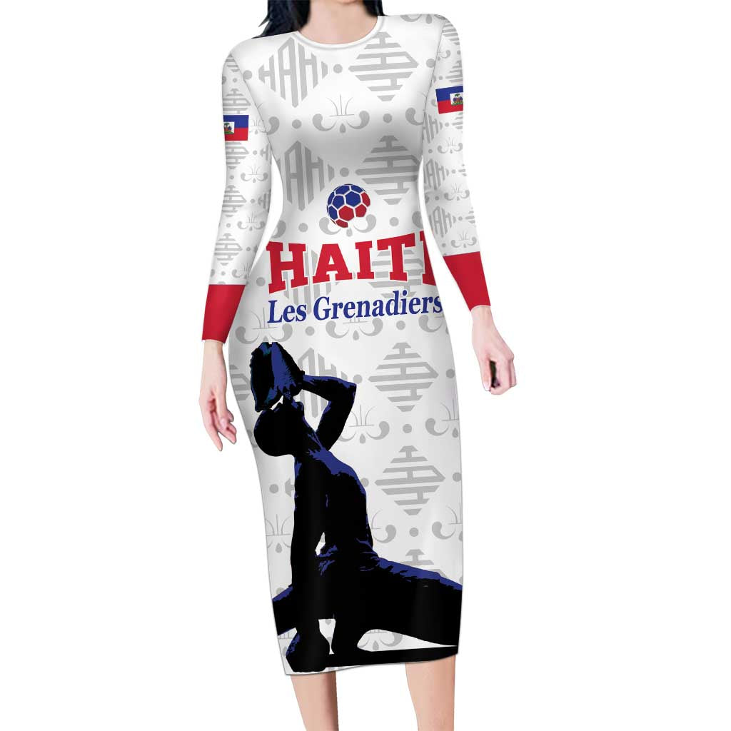 Custom Haiti Football Family Matching Long Sleeve Bodycon Dress and Hawaiian Shirt Come on Les Grenadiers White Style