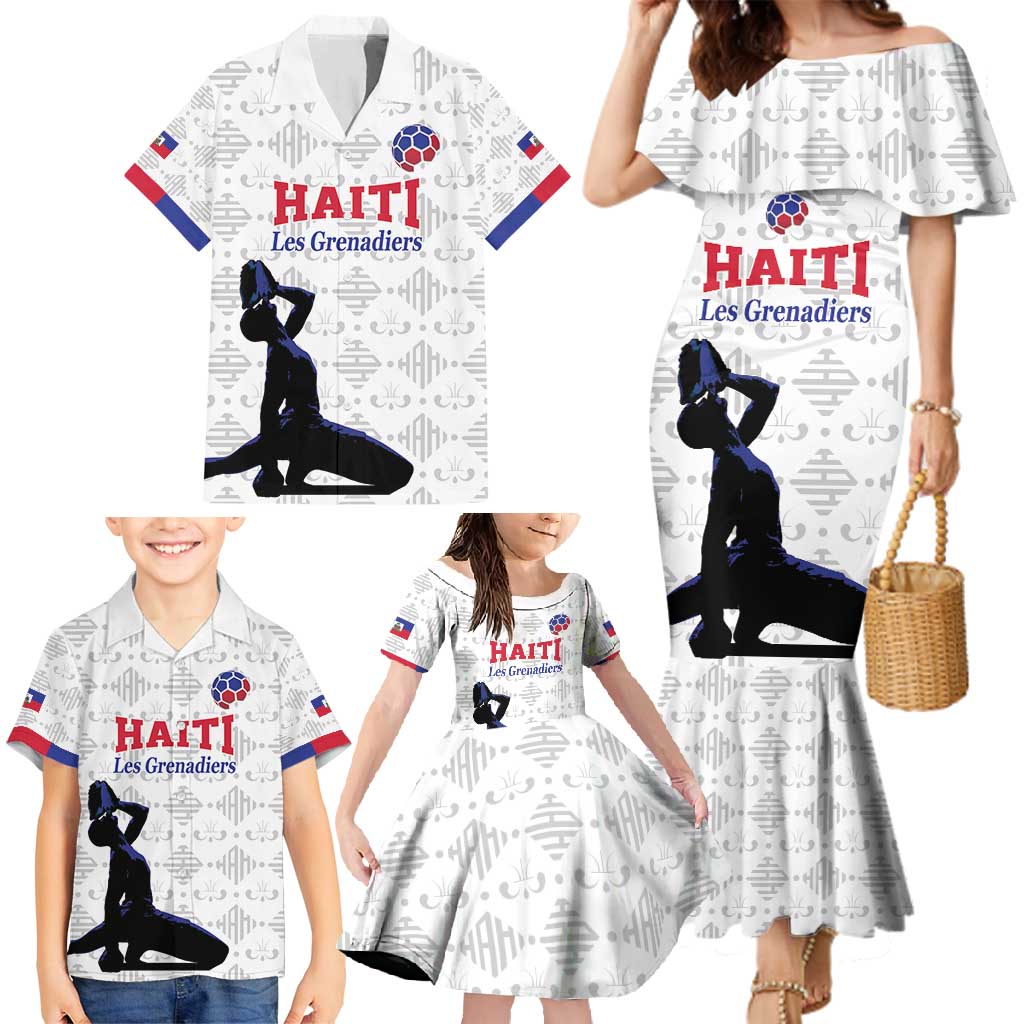 Custom Haiti Football Family Matching Mermaid Dress and Hawaiian Shirt Come on Les Grenadiers White Style