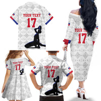 Custom Haiti Football Family Matching Off The Shoulder Long Sleeve Dress and Hawaiian Shirt Come on Les Grenadiers White Style