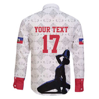 Custom Haiti Football Family Matching Off The Shoulder Long Sleeve Dress and Hawaiian Shirt Come on Les Grenadiers White Style