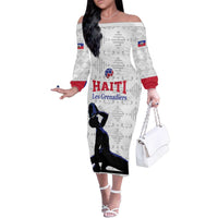 Custom Haiti Football Family Matching Off The Shoulder Long Sleeve Dress and Hawaiian Shirt Come on Les Grenadiers White Style