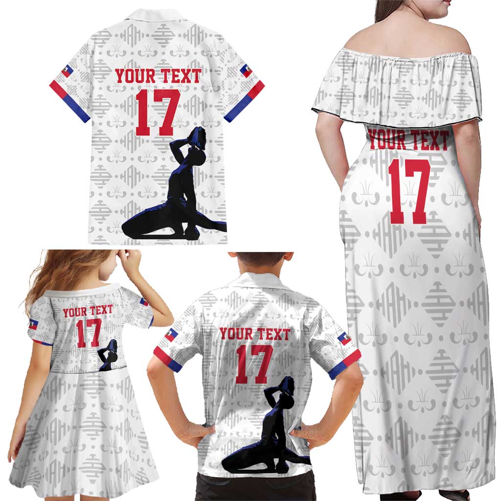 Custom Haiti Football Family Matching Off Shoulder Maxi Dress and Hawaiian Shirt Come on Les Grenadiers White Style