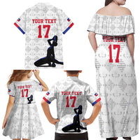 Custom Haiti Football Family Matching Off Shoulder Maxi Dress and Hawaiian Shirt Come on Les Grenadiers White Style
