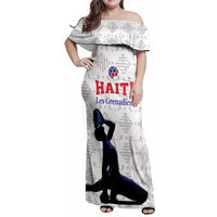 Custom Haiti Football Family Matching Off Shoulder Maxi Dress and Hawaiian Shirt Come on Les Grenadiers White Style