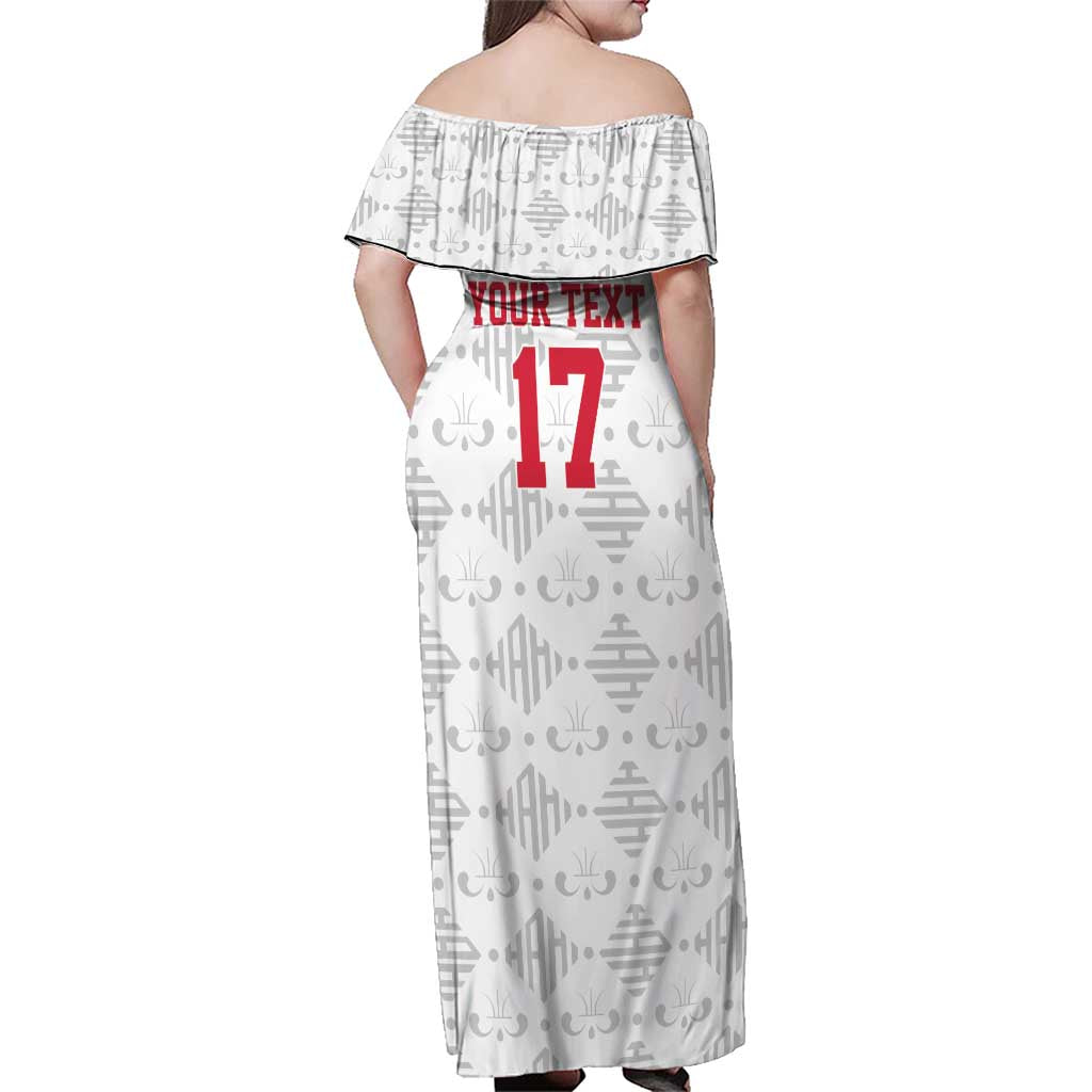 Custom Haiti Football Family Matching Off Shoulder Maxi Dress and Hawaiian Shirt Come on Les Grenadiers White Style