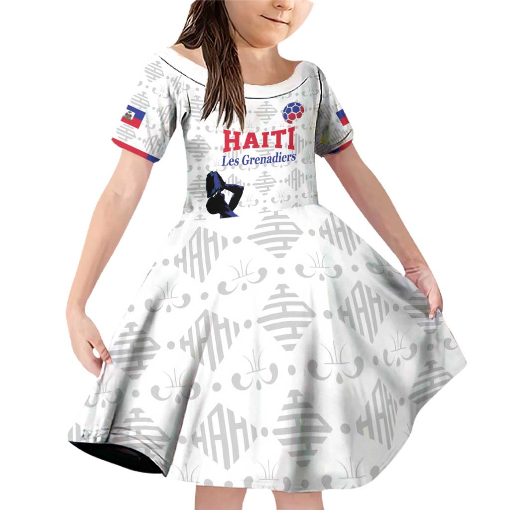 Custom Haiti Football Family Matching Off Shoulder Short Dress and Hawaiian Shirt Come on Les Grenadiers White Style