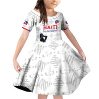 Custom Haiti Football Family Matching Off Shoulder Short Dress and Hawaiian Shirt Come on Les Grenadiers White Style