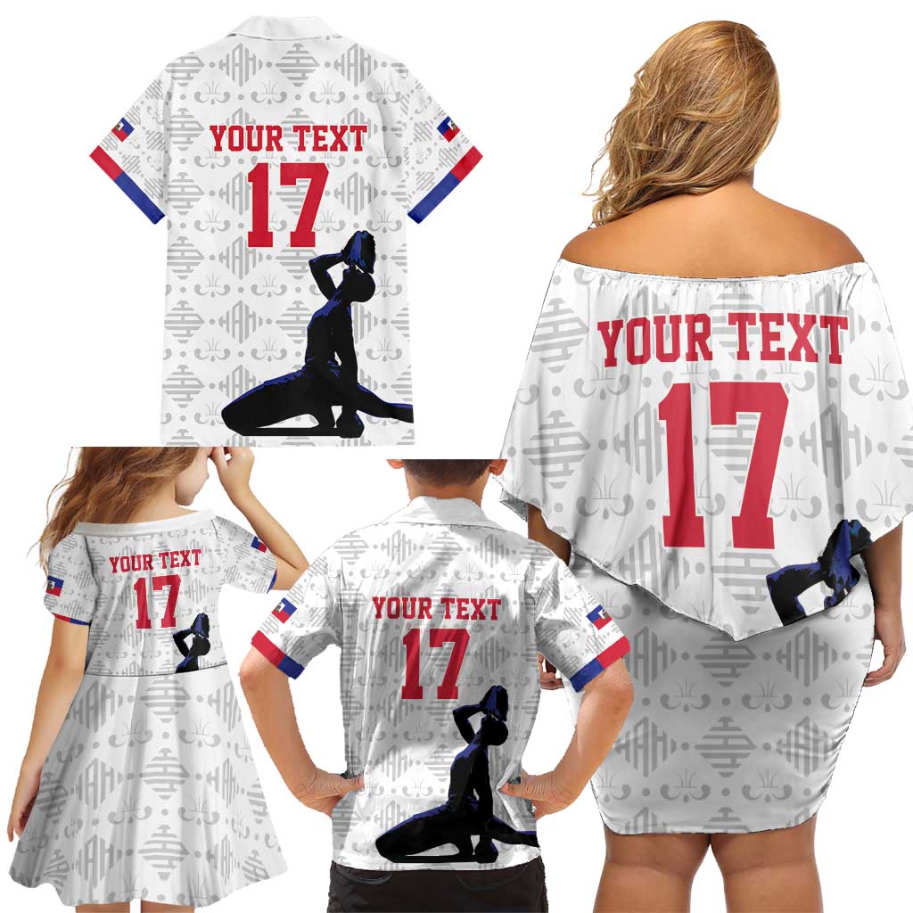 Custom Haiti Football Family Matching Off Shoulder Short Dress and Hawaiian Shirt Come on Les Grenadiers White Style