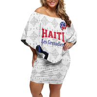 Custom Haiti Football Family Matching Off Shoulder Short Dress and Hawaiian Shirt Come on Les Grenadiers White Style