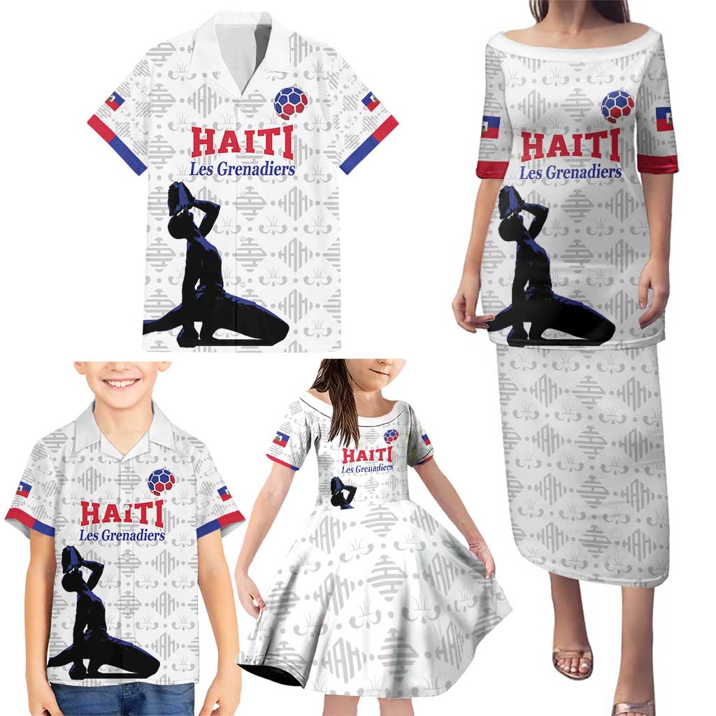 Custom Haiti Football Family Matching Puletasi and Hawaiian Shirt Come on Les Grenadiers White Style