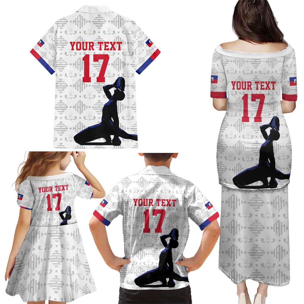 Custom Haiti Football Family Matching Puletasi and Hawaiian Shirt Come on Les Grenadiers White Style