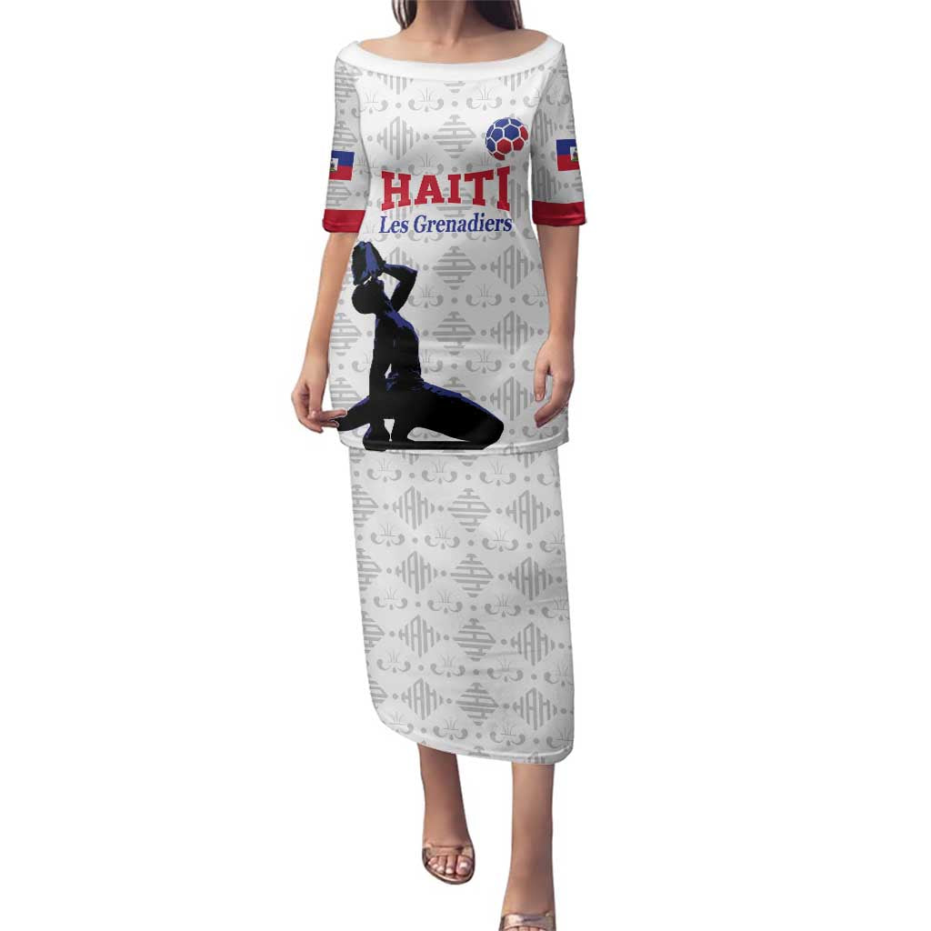 Custom Haiti Football Family Matching Puletasi and Hawaiian Shirt Come on Les Grenadiers White Style