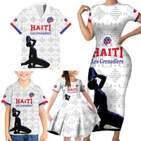 Custom Haiti Football Family Matching Short Sleeve Bodycon Dress and Hawaiian Shirt Come on Les Grenadiers White Style