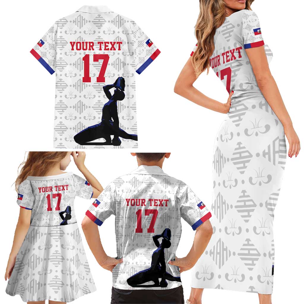 Custom Haiti Football Family Matching Short Sleeve Bodycon Dress and Hawaiian Shirt Come on Les Grenadiers White Style