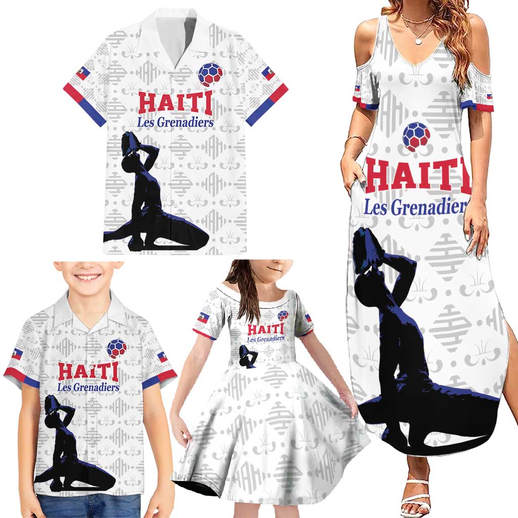 Custom Haiti Football Family Matching Summer Maxi Dress and Hawaiian Shirt Come on Les Grenadiers White Style