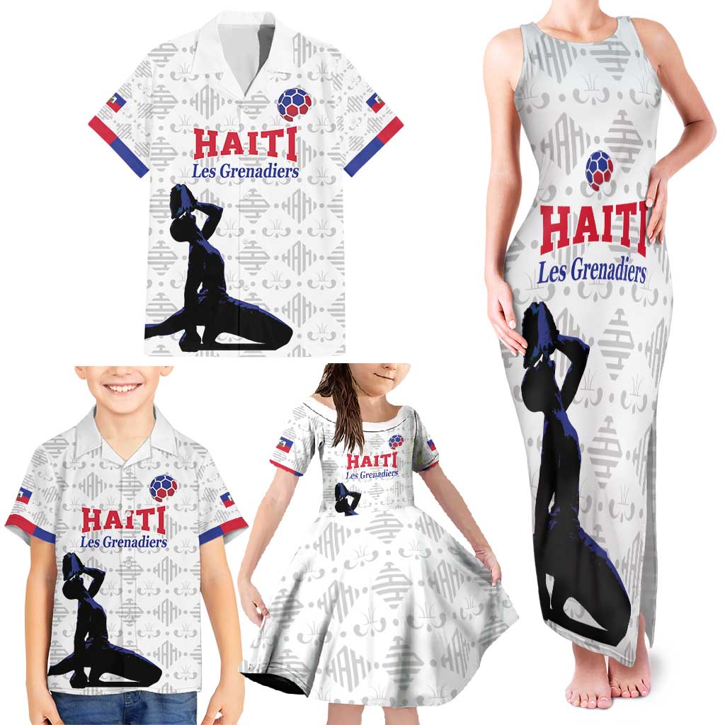 Custom Haiti Football Family Matching Tank Maxi Dress and Hawaiian Shirt Come on Les Grenadiers White Style