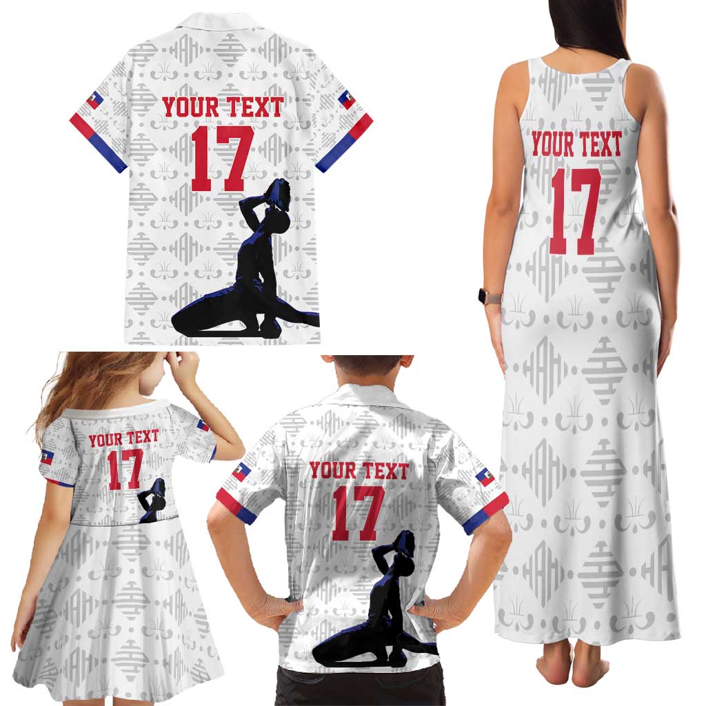 Custom Haiti Football Family Matching Tank Maxi Dress and Hawaiian Shirt Come on Les Grenadiers White Style