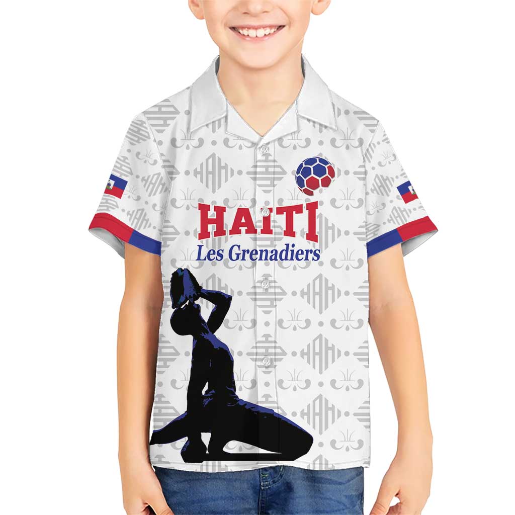Custom Haiti Football Kid Hawaiian Shirt Come on Les Grenadiers White Style