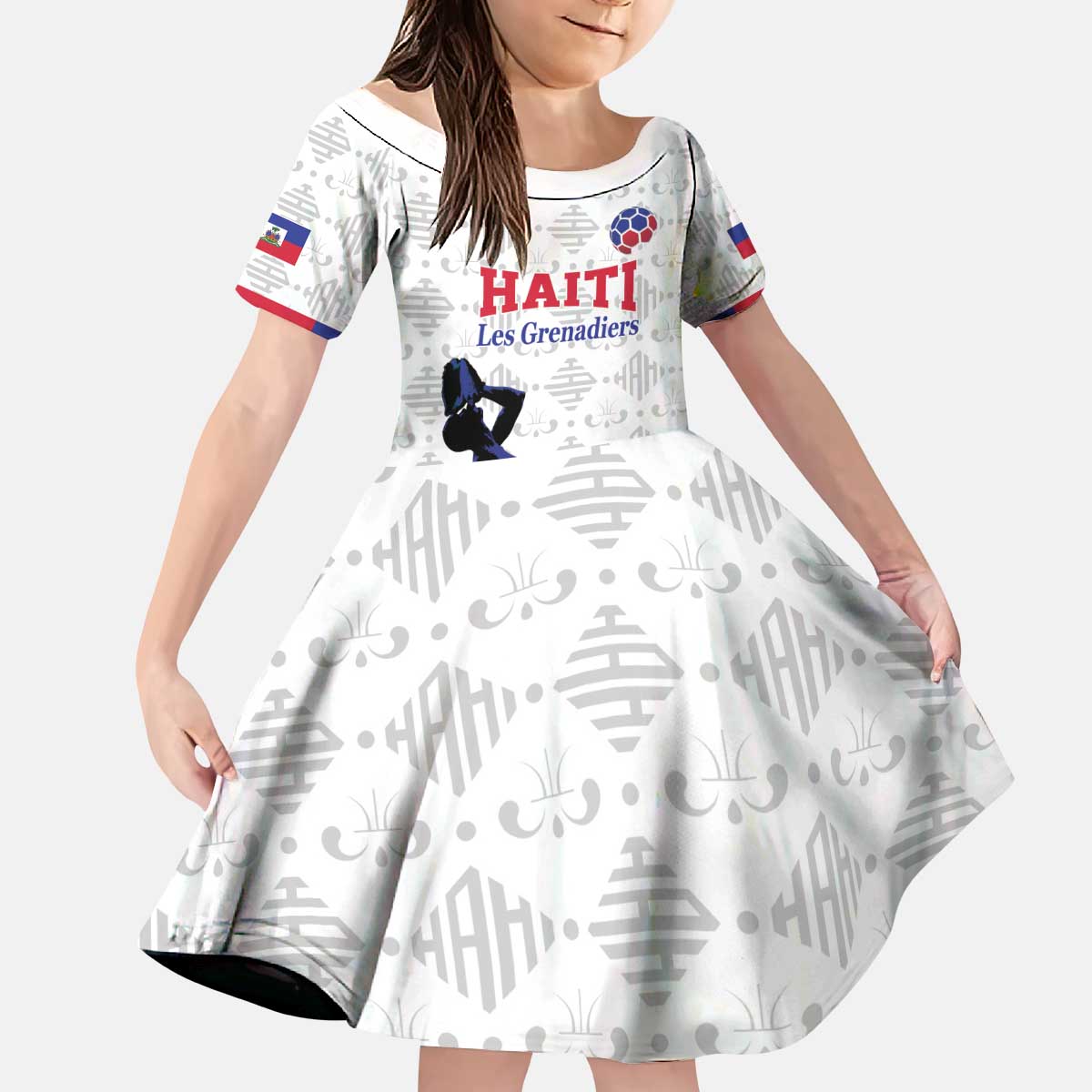Custom Haiti Football Kid Short Sleeve Dress Come on Les Grenadiers White Style