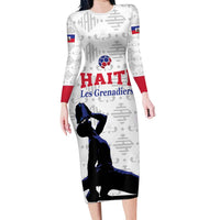 Custom Haiti Football Long Sleeve Bodycon Dress Come on Les Grenadiers White Style