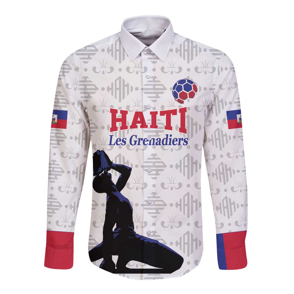 Custom Haiti Football Long Sleeve Button Shirt Come on Les Grenadiers White Style