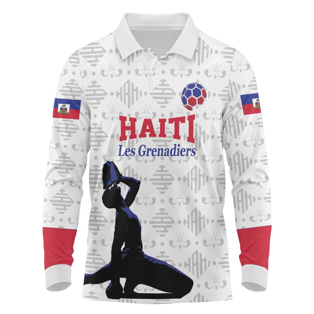 Custom Haiti Football Long Sleeve Polo Shirt Come on Les Grenadiers White Style