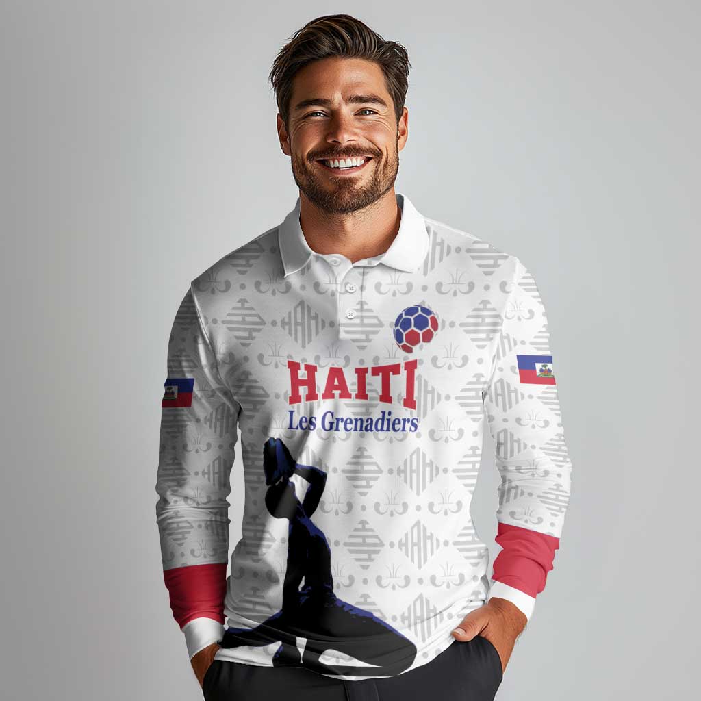 Custom Haiti Football Long Sleeve Polo Shirt Come on Les Grenadiers White Style