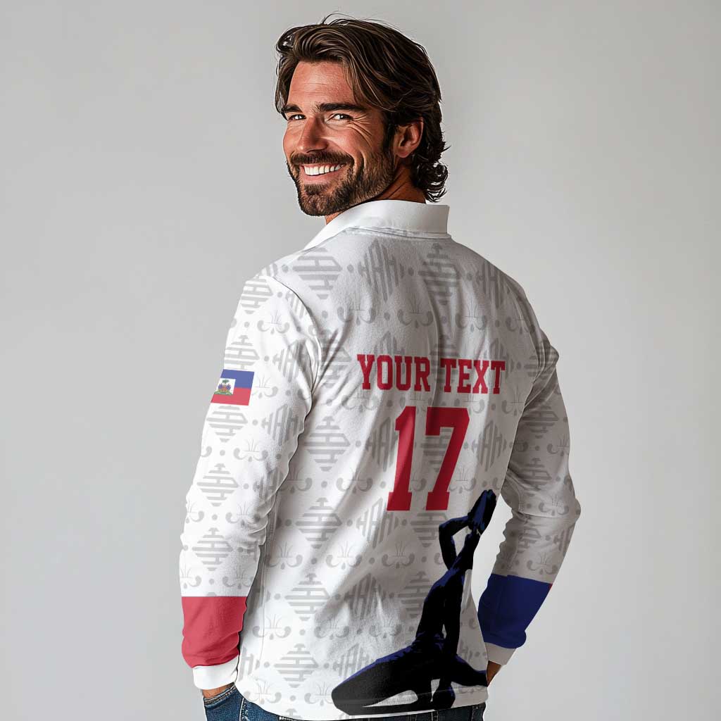 Custom Haiti Football Long Sleeve Polo Shirt Come on Les Grenadiers White Style