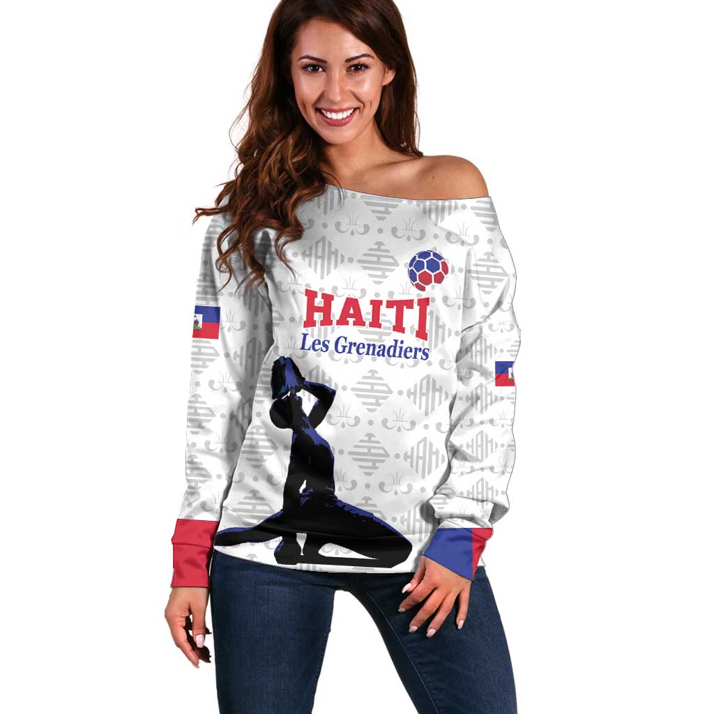 Custom Haiti Football Off Shoulder Sweater Come on Les Grenadiers White Style