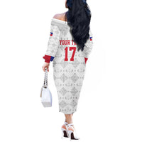 Custom Haiti Football Off The Shoulder Long Sleeve Dress Come on Les Grenadiers White Style