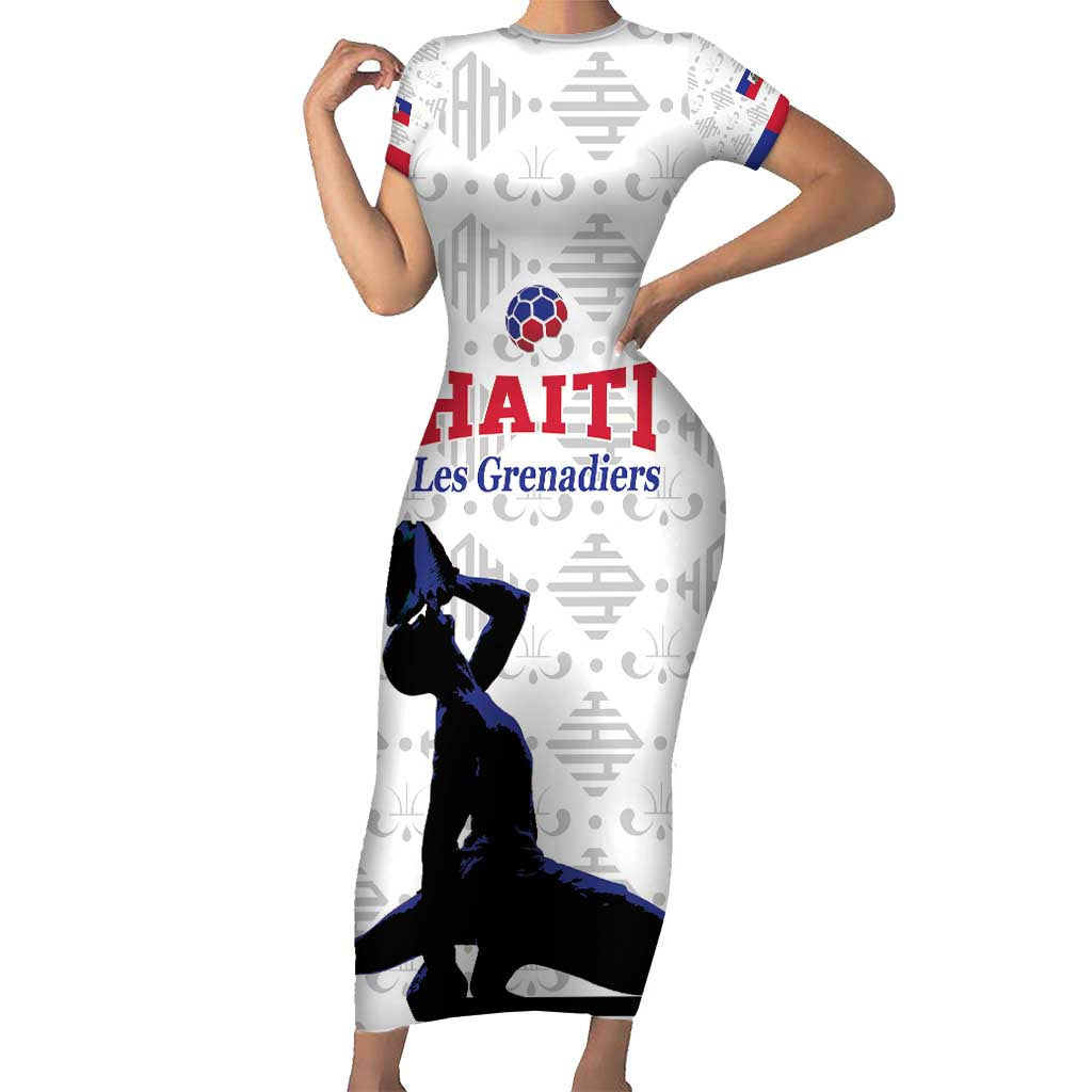 Custom Haiti Football Short Sleeve Bodycon Dress Come on Les Grenadiers White Style